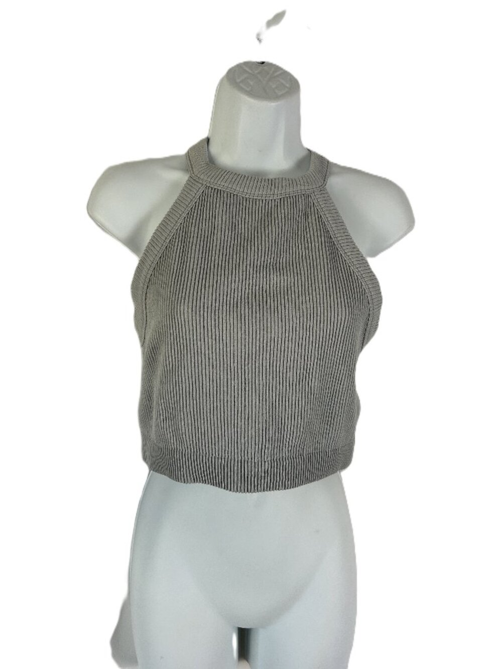Aerie Real Good Ribbed Crop High Neck Halter Tank Top Gray L/XL